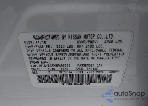 2011 Infiniti G37X from USA, damaged, VIN JN1CV6ARXBM405053